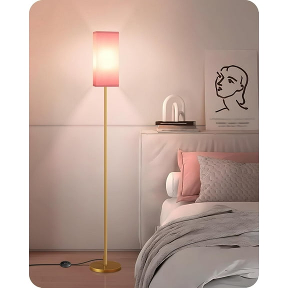 SHILIU-Floor Lamp, Pole with Foot Switch, Modern Standing Lamp Lampshade, Minimalist Freestanding Lamp (Bulb Not Included), for Living Room, Bedroom Office ETL Listed, Gold and Pink DP07LD05