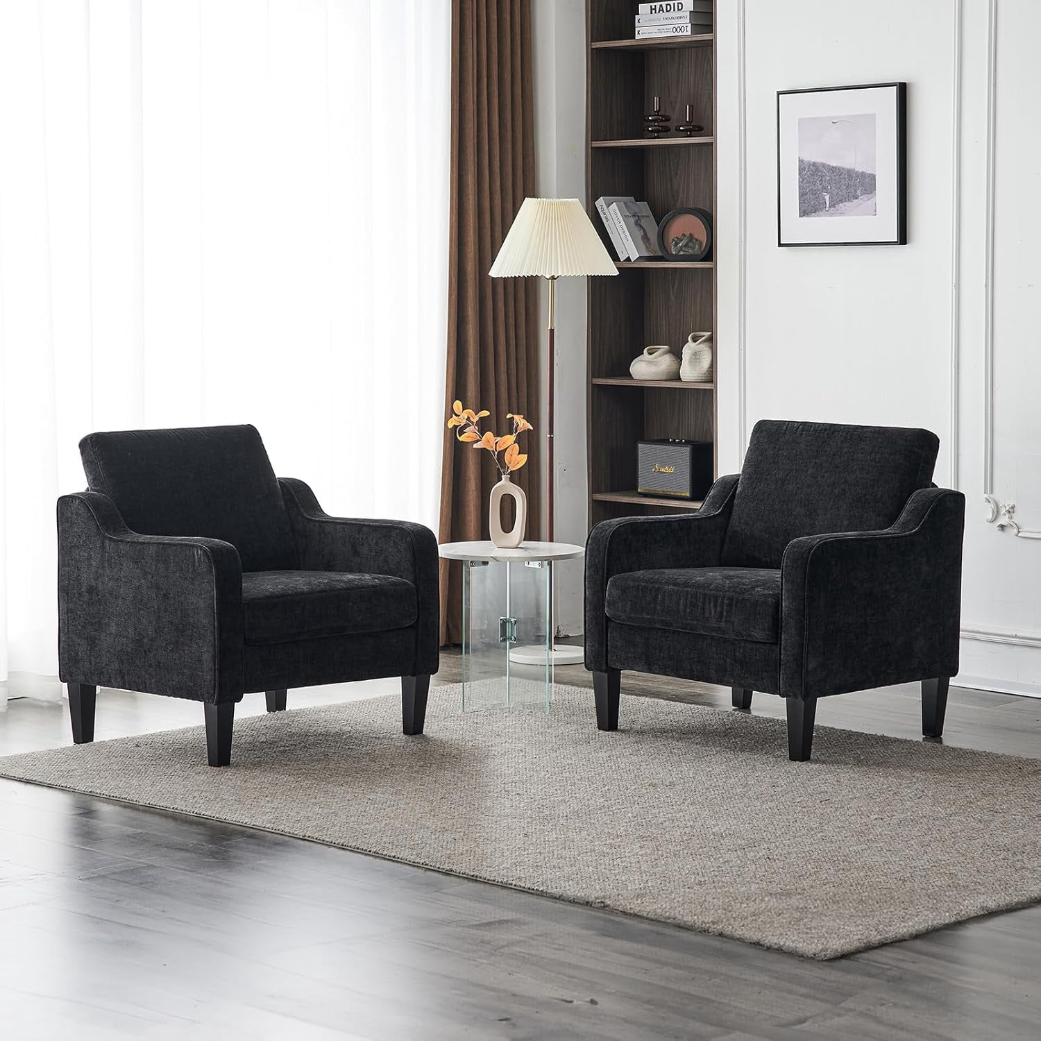 Matladin Chenille Fabric Accent Chair with Scooped Arms, Mid Century Modern Upholstered Armchair, Single Sofa for Living Room, Apartment, Office