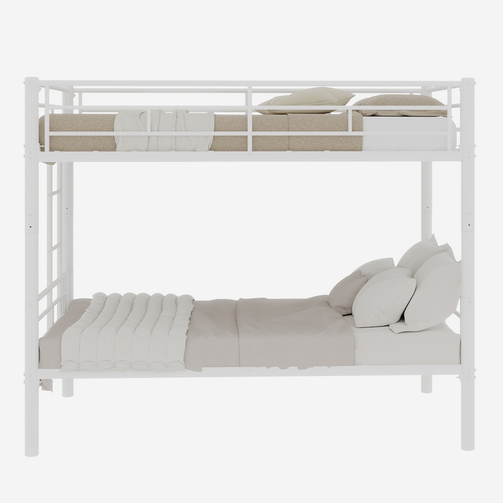 Mintazer Twin Over Twin Convertible Metal Bunk Bed, Bunk Bed Frame with Guardrails and Ladder for Kids Teens Bedroom Dorm Apartment, White