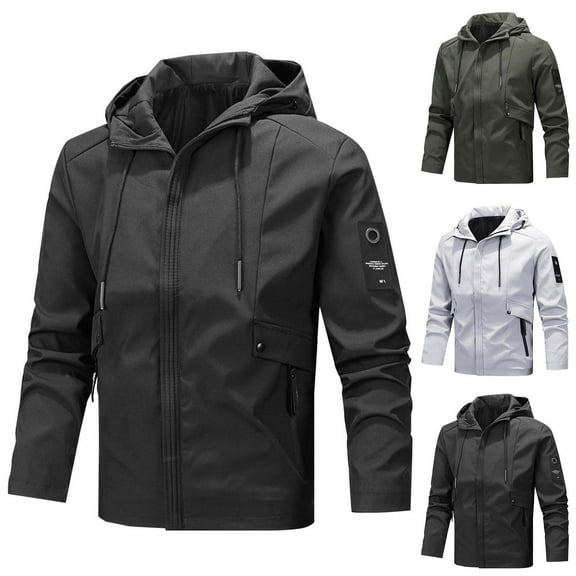 LpwkSSA Men's Sport Coats Fashion Leisure Windbreaker Solid Color Zipper Long Sleeve Hooded Casual Outwear Coat With Pockets Black XXL