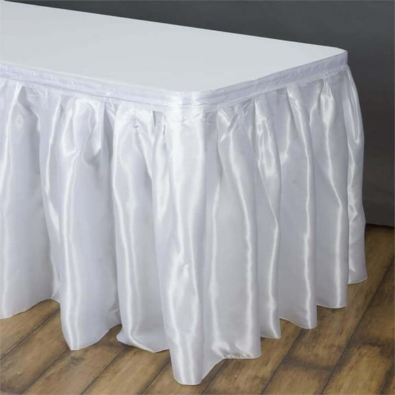 Efavormart White Satin Table Skirt for Kitchen Dining Catering Wedding Baby Shower Birthday Party Decorations Events 17ft