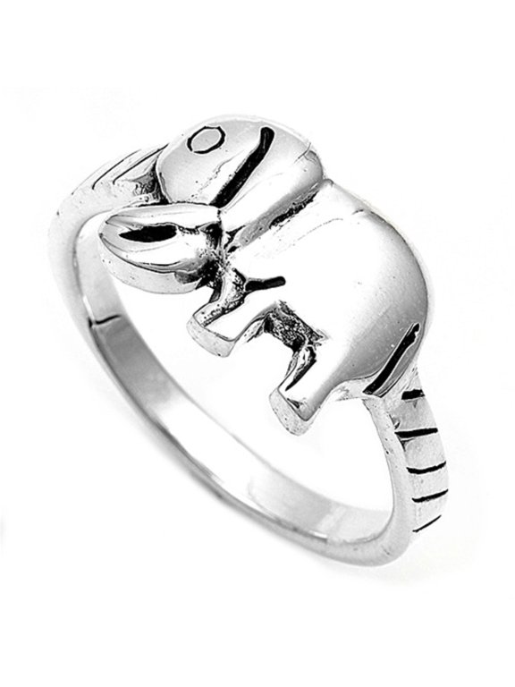 925 Sterling Silver Elephant Solitaire Ring Size 5