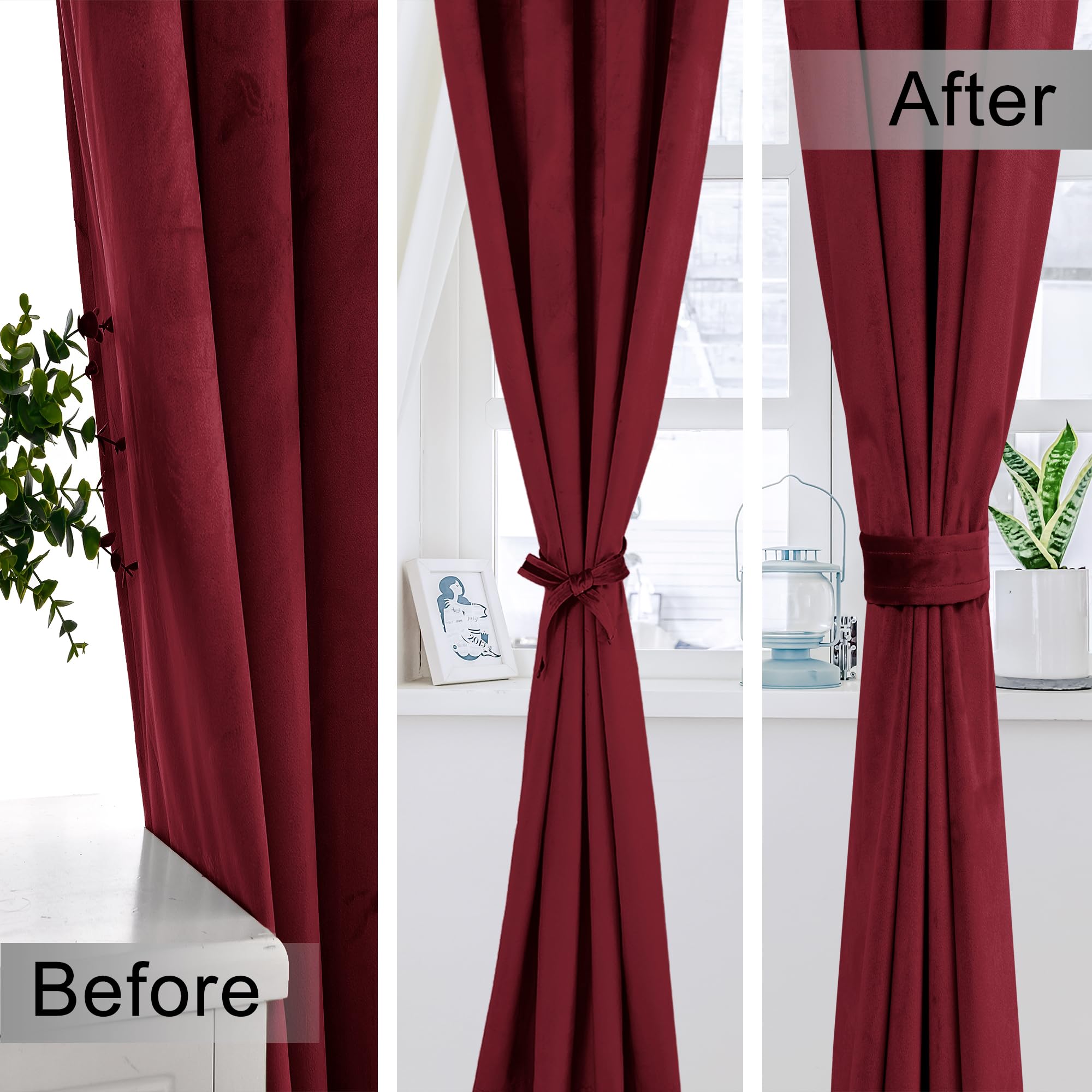 XWZO Red Velvet Backdrop Curtains for Christmas Holiday Decor Set of 2, Rod Pocket Blackout Noise Reducing Drapes for Bedroom Living Room with Tiebacks, 52W x 84L
