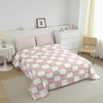 thumbnail image 3 of Erosebridal White Pink Plaid Comforter Set Queen Light Pink Checkerboard Bedding Set,Checkered Grid Quilt Set Modern Aesthetic Geometric Bed Set Room Decor, 3 of 8