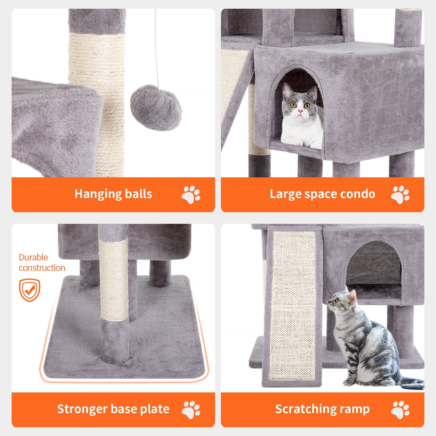 YRLLENSDAN 36 inches Cat Tree for Indoor Cats Cat Tower with Scratching Posts Multi-Level Cat Furniture Condo with Ramp, Perch Spacious Cat Cave & Funny Toys for Kittens House (Ashy)