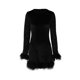 thumbnail image 3 of Vestido con cuello redondo Vestido con adornos de plumas Ropa de fiesta para discoteca con retazos para mujer Ygjytge Negro T L para Mujer, 3 of 9