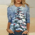 thumbnail image 2 of Xmyrz T Shirts For Women Graphic Round Neck Christmas Print Three Quarter Sleeve Plus Size Lovely Suitable Casual Tops Casual Blouses, 2 of 5