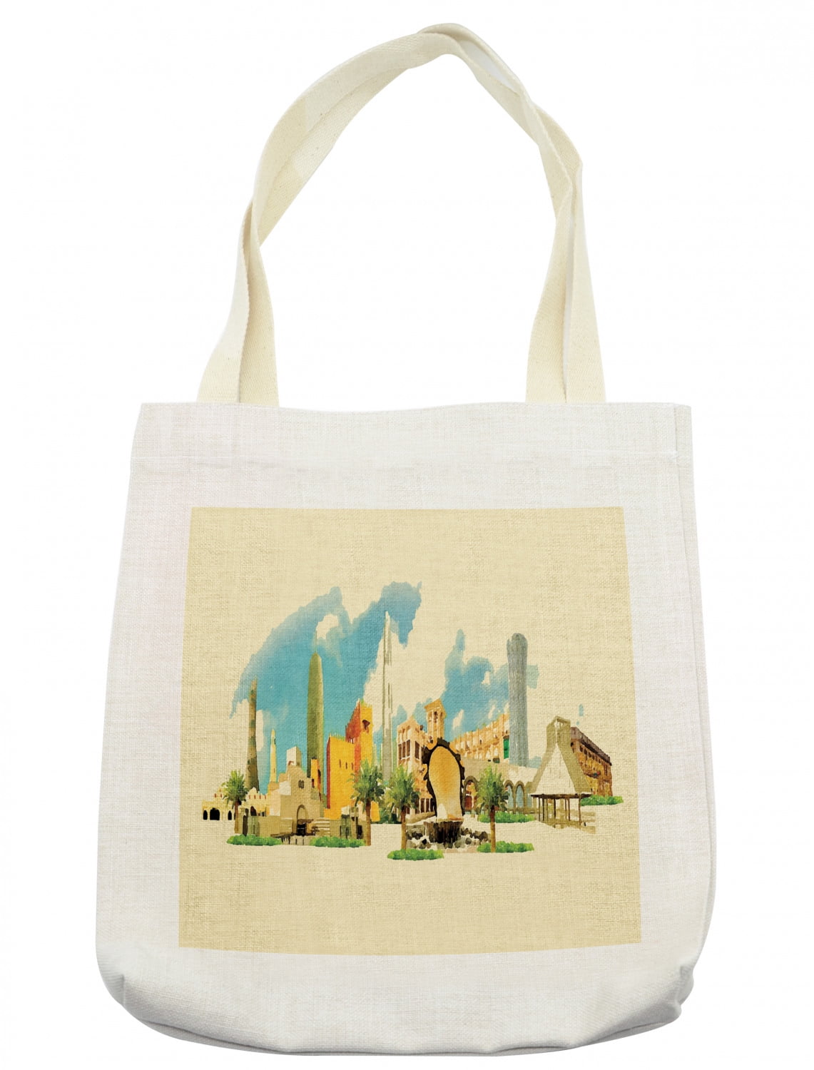 Landscape Tote Bag, Doha Historical Qatar Avant Garde Watercolor