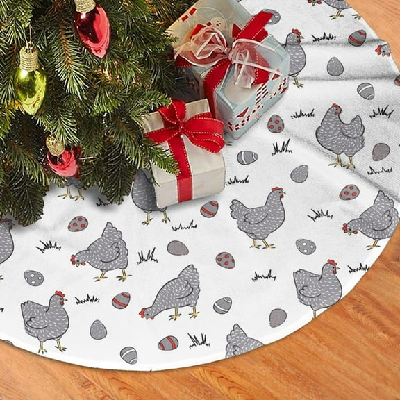 Christmas Tree Skirt, Cartoon Cute Chicken Egg Gray Soft Plush Christmas Tree Decorations Indoor, Tree Skirts Mat for New Year Halloween Holiday Christmas Party Decor 30"