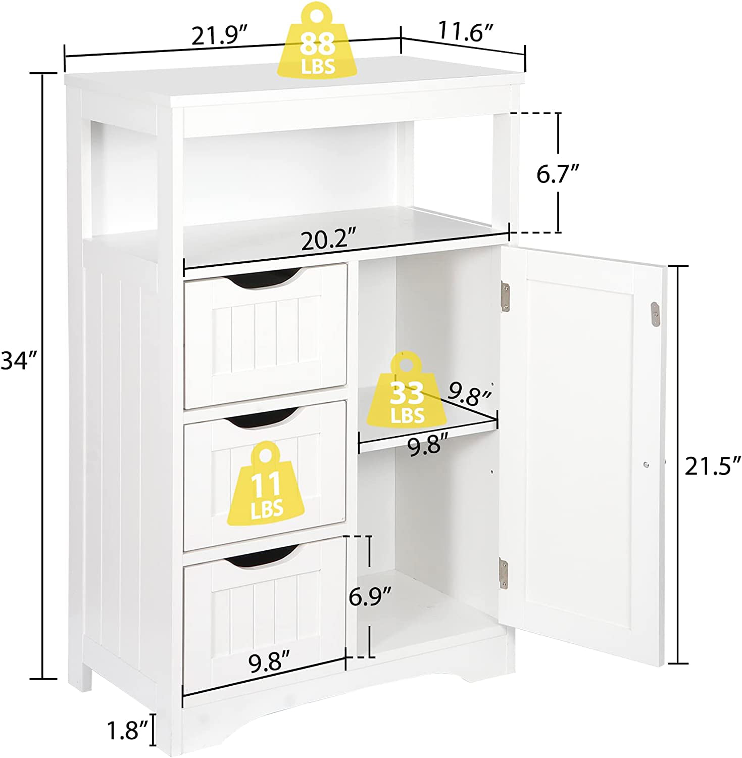  SUPER DEAL Modern Bathroom Floor Storage Cabinet with