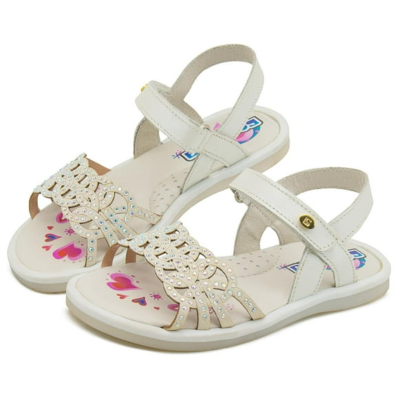 Sandalia Coqueta Niña Perla Velcro Casual Antiderrapante blanco 13.5