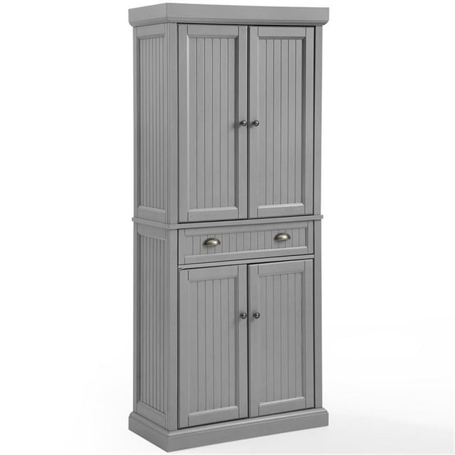Pemberly Row 2-Cabinet and 2-Door Wood Pantry in Distressed Gray/Gold