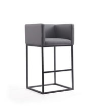 Manhattan Comfort Embassy 29" Faux Leather Barstool in Gray & Black