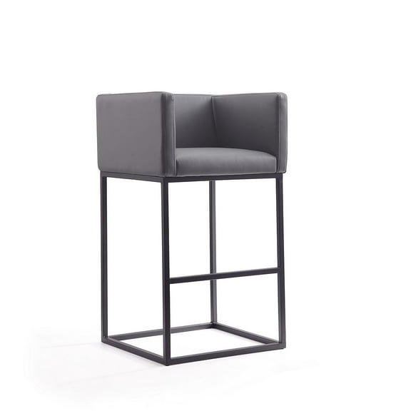 Manhattan Comfort Embassy 29" Faux Leather Barstool in Gray & Black