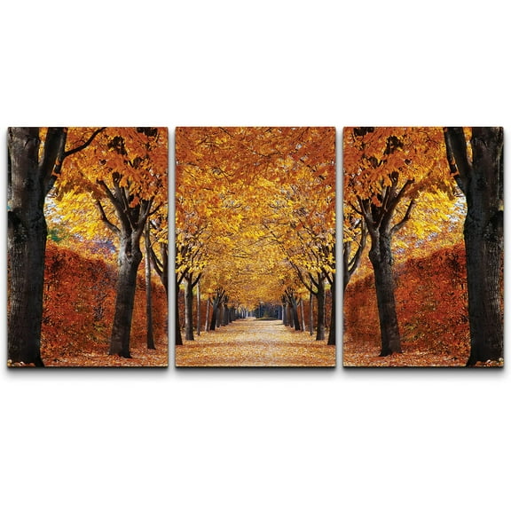 wall26 Canvas Print Wall Art Set Yellow Autumn Tree Path Through Park Nature Wilderness Photography Modern Art Southwest Scenic Colorful Ultra for Living Room, Bedroom, Office - 24"x36"x3 P