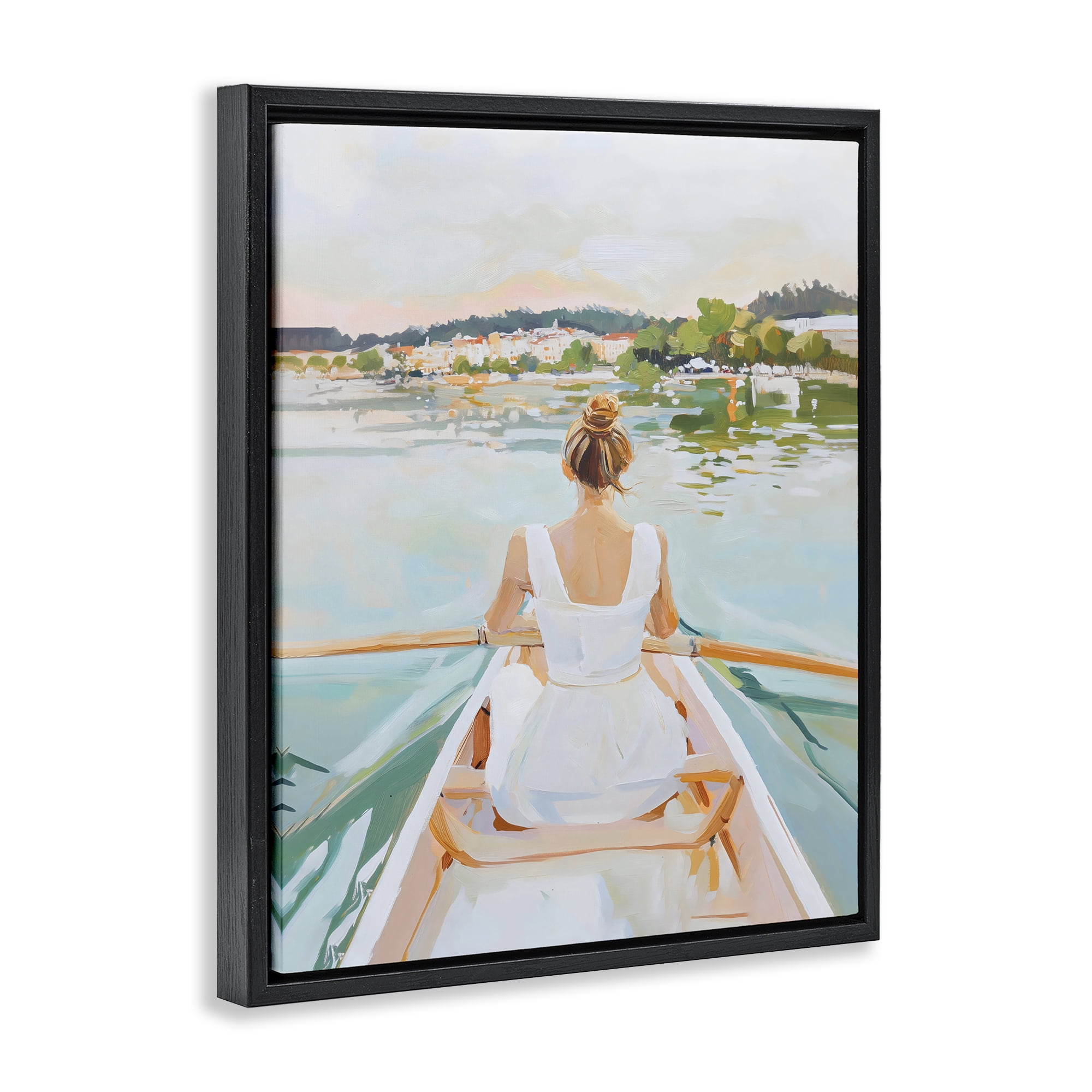 Stupell Industries Girl In Peaceful Canoe Ride Black Framed Floater Canvas Wall Art, design by The Prints Vibe