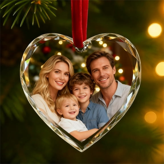 RuiJiao Customizable Glass Christmas Pendant with Personalized Text/Photo, 5.5mm Thick Reusable Holiday Ornament, Blue Gift Box Included for Tree Decor, Home Party and Festive Gifts