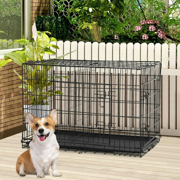24 Inch Dog Crate for Small Dogs, Folding Metal Wire Crates Dog Kennels Outdoor and Indoor Pet Crate with Double-Door, Black
