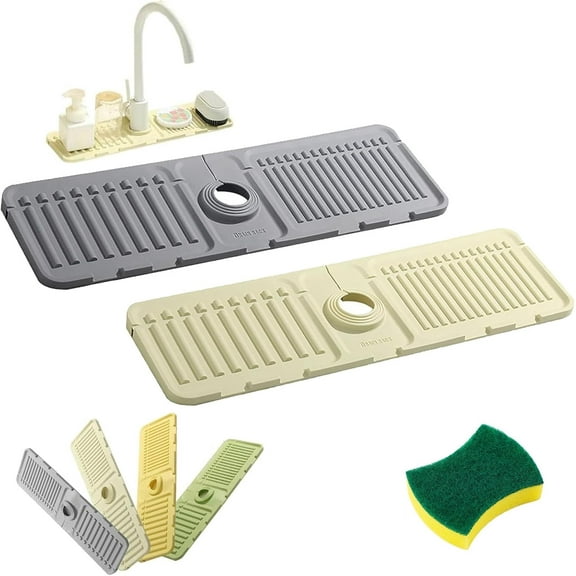 Faucet Guard & Draining Mat, Tidy Splash Faucet Mat for Kitchen Sink, 2024 New Silicone Sink Splash Guard Suitable for Kitchen,Bathroom (Gray)