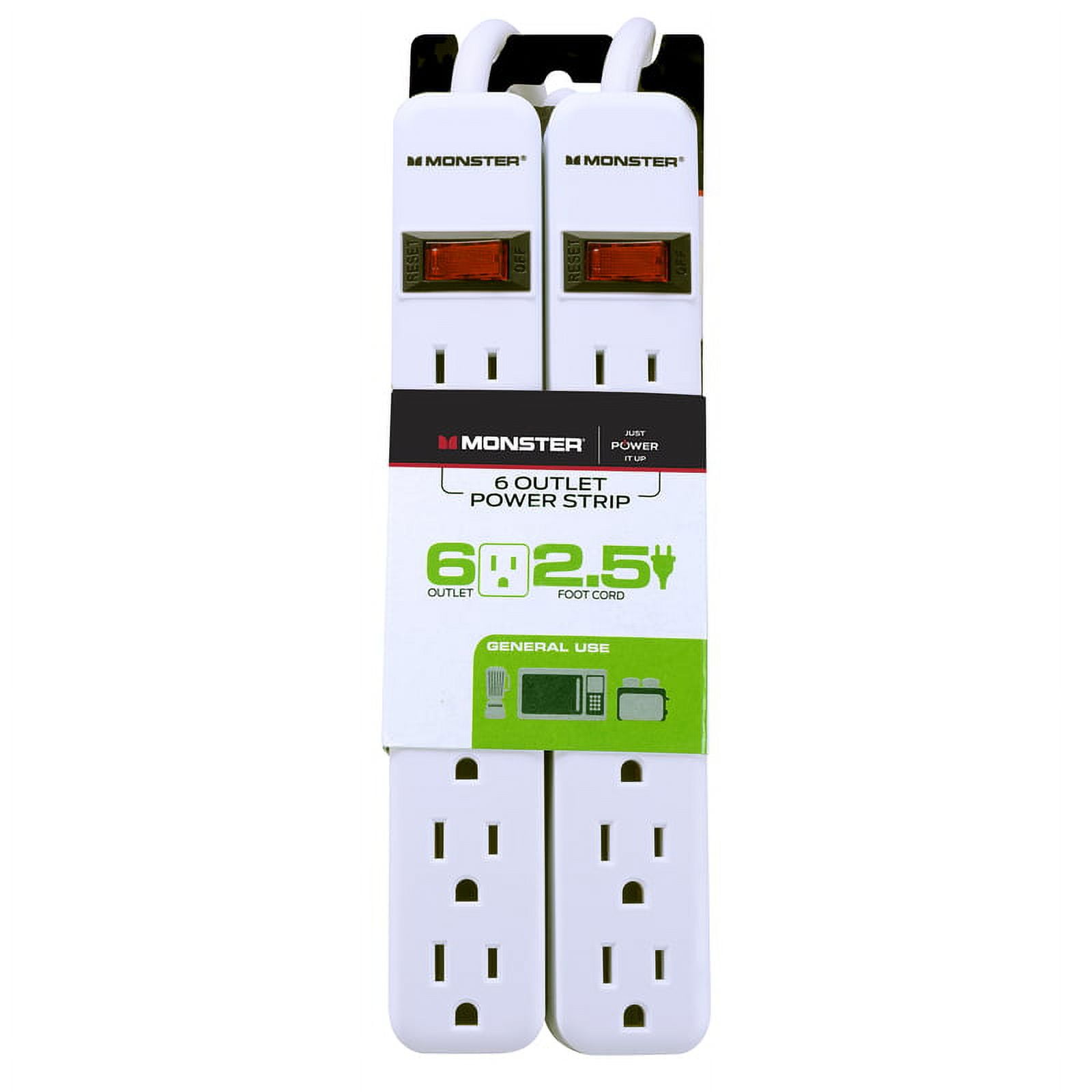 Monster 3001093 2.5 ft. 6 Outlets Power Strip, White