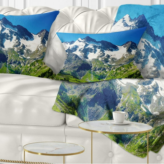 Designart Green Mountain Lake - Photography Throw Pillow - 12x20