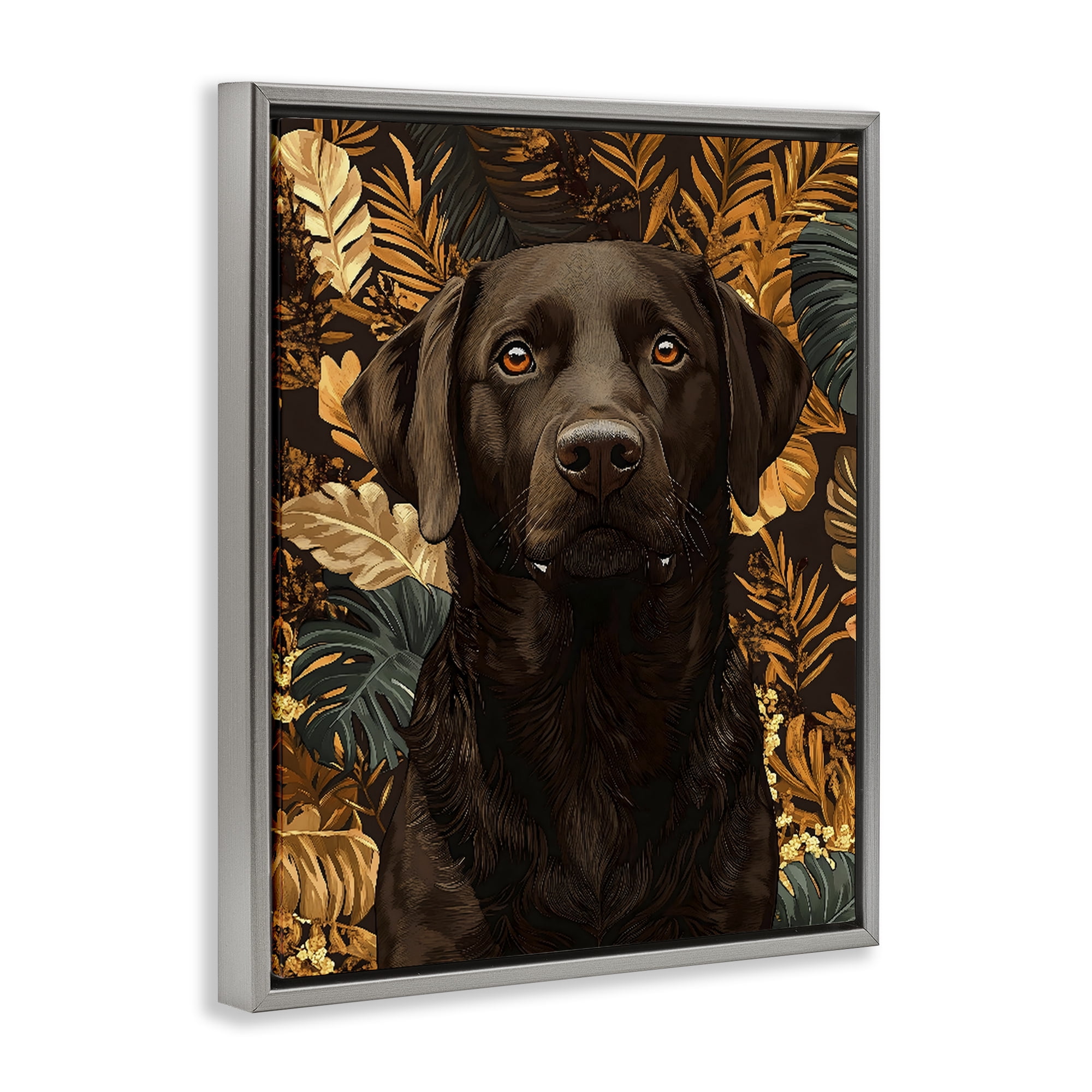 Stupell Industries Labrador with Golden Leaves Gray Framed Floater Canvas Wall Art, design by Creative Studio