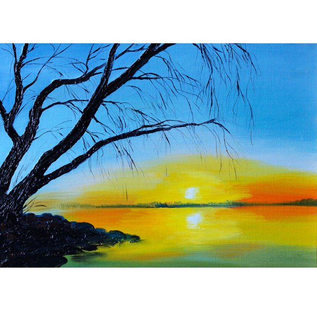 Diamond Painting (DE1799) Lakeside Sunrise 5D DIY Square Landscape Mosaico Decoración 30x40cm Hugtrwg Para estrenar