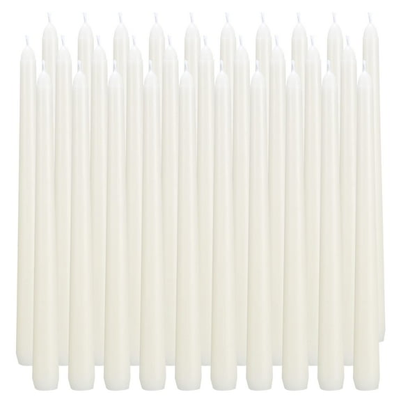 30 Count Ivory Taper Candles 10 Inch, Dripless Unscented Candles for Dinner, Smokeless Paraffin Wax with Cotton Wick, 7-8 Hours Burn Time, Decorative for Fireplace, Wedding, White