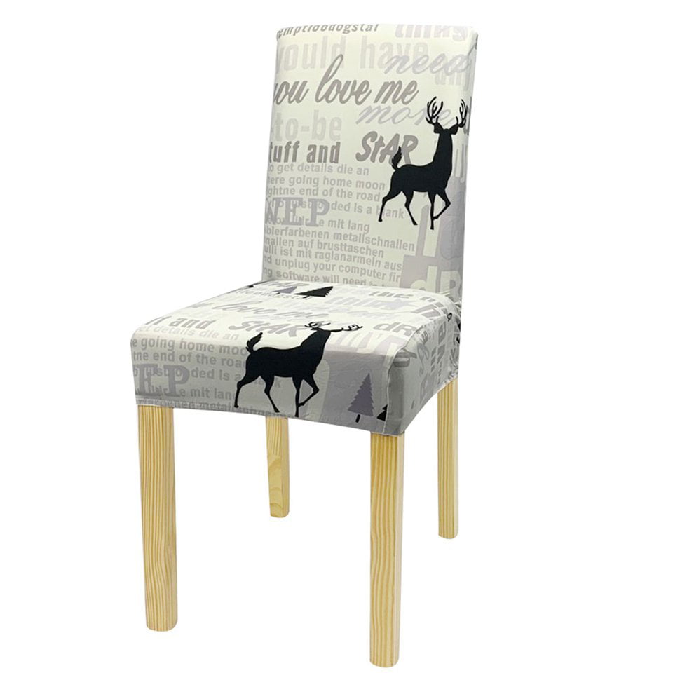 2X Merry Christmas Elk Printing Chair Covers Slipcover Seat Stretch Dining Decor 