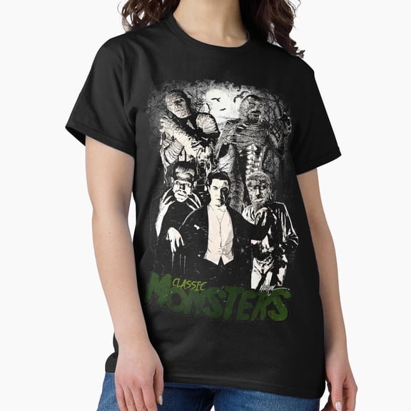 Retro Universal Classic Horror Monsters Vintage Collage H19116 Unisex T-Shirt, Up to Size 5XL