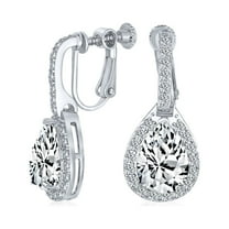 Bling Jewelry Womens 7CT Teardrop Halo Statement CZ Screw Clip On Earrings Silver