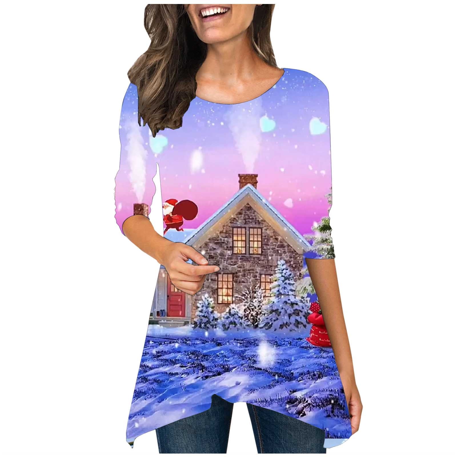 Awaken Mistillid lægemidlet Christmas Tunic Tops for Women Long Sleeve Shirts Big Cute Snowman Print  Tunics Funny Graphic Tees Irregular Dress Blouses - Walmart.com