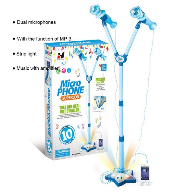 Micrófono doble con luz azul 095-1 base de estrella de cinco puntas enviado sin 3 pilas AA Micrófono de música educativo para educación temprana para niños juguetes de ANGGREK Otros