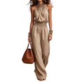 thumbnail image 6 of LEKODE Women's Jumpsuit Cotton Linen Jumpsuits for Women Summer Halter Jumpsuits for Women Travel Jumpsuits for Women Backless Jumpsuit Travel Outfits for Women Khaki M, 6 of 8