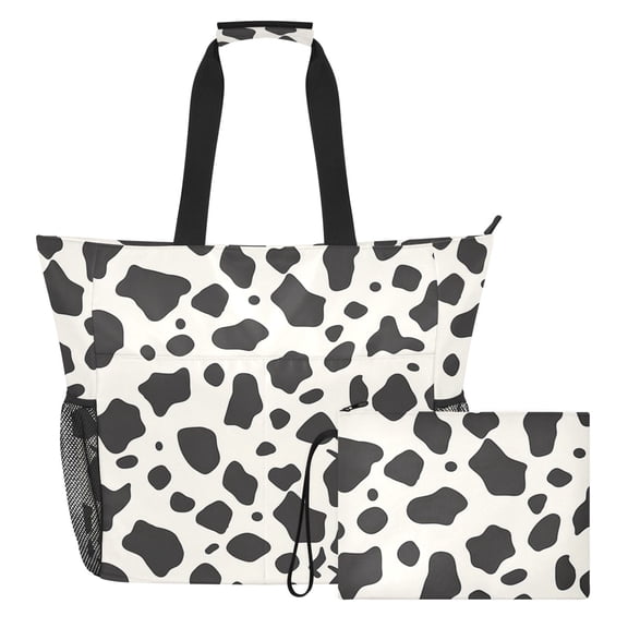 Cow Spots Beach Bag Travel Tote Bag Reusable Shopping Bag Gym Bag with Wet Pocket Waterproof