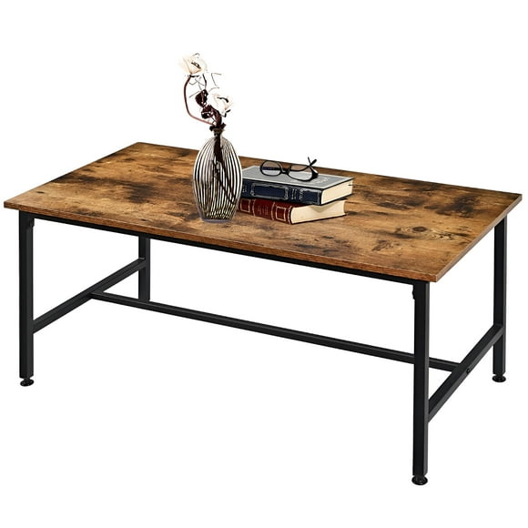 Rectangular Coffee Table Center 35 in, Living Room Tea Table, Wood Top End Table, Rustic Accent Furniture with Metal Frame (35"W x 17.7"D x 17.7"H)