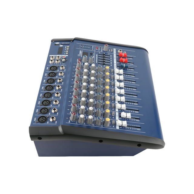 Amp 8 Channels Powered Mixer Amplifier Digital Audio Mixing Console Amp with 48V Phantom Power USB/ SD Slot for Recording DJ Stage Karaoke