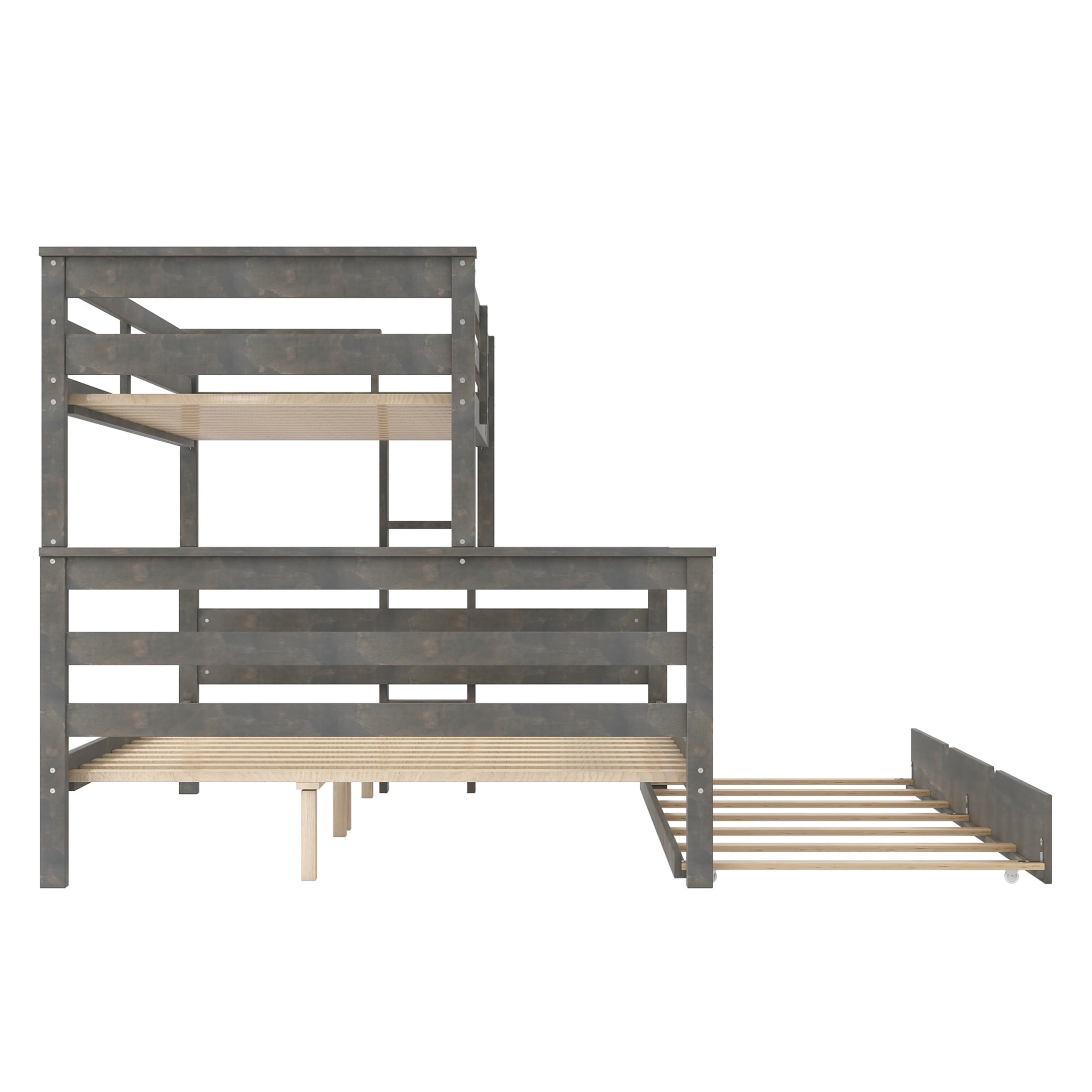 Noble House Zahra Twin XL over Queen Detachable Bunk Bed with Pull-out Guest Trundle, 3-in-1 Sleeping Solution, Grey