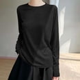 thumbnail image 5 of HongQid Women's Long Sleeve Tee Crew Neck Soft Curved Hem Thin Stretch Loose Casual Tops Layering Solid Shirts, 5 of 6