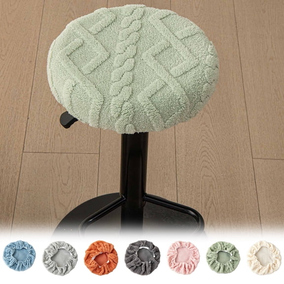 Yhmxh Stretch Round Bar Stool Seat Cover, Elastic Fuzzy Stool Chair Slipcover Fit 11.81" to 14.17" Round Stool Tops, Soft Plush Anti-Slip Stool Protector Cover for Swivel Counter Stools Dining Stools