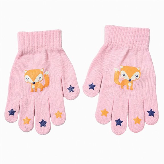UngA Kids Winter Gloves Cute Print Full Finger Knitted Gloves Warm Stretchy Mittens for Boys Girls Supplies for Cold Weather (Pink,4-8 Years)