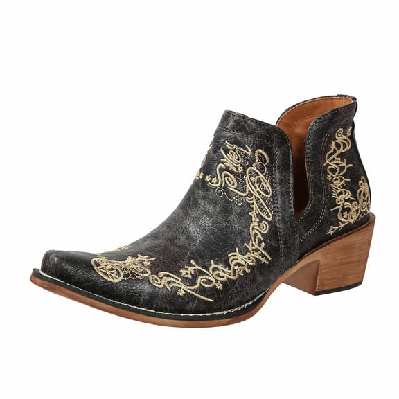 Cowboy Boots for Women Cowgirl Western Ankle Booties Snip Toe Low Chunky Stacked Heel Embroidered Slip On Boot