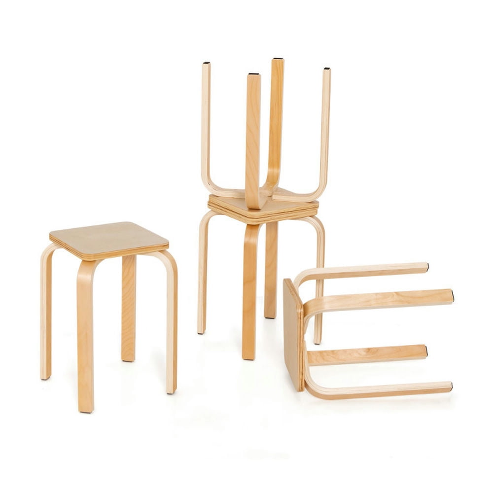 Demi Bonn Stackable Dining Chairs Set of 4 Square Stools with Rounded Corners, Beige