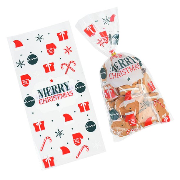 50 PCS Christmas Cellophane Bags, Xmas Clear Candy Treat Cellophane Bag