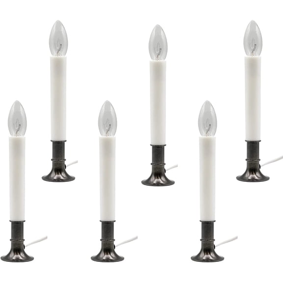 Creative Hobbies Electric Window Candle Lamp with Pewter Plated Base, On/Off Switch, Light Bulb, Ready to Use! - 6 Pack