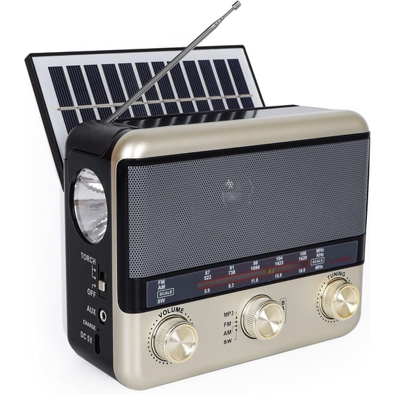 Portable Radio AM FM SW, Retro Transistor Radio, Shortwave Radio with Bluetooth Speaker, Battery Operated or AC,Solar,SUB Charging,Support TF Card, USB Playing for Indoor, Outdoor, Travel & Storms