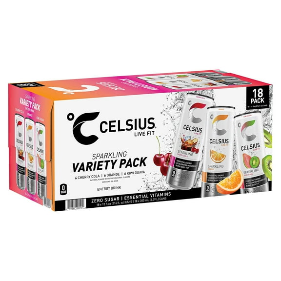 Celsius Live Fit Energy Drink, Variety Pack, 12 Fluid Ounce (Pack of 18)