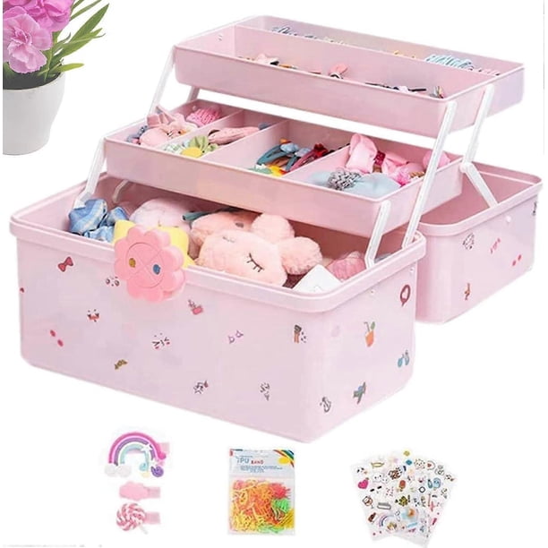 Hair Accessories Storage, 3 Levels Kids Jewellery Box with 2 Pull-Out Drawers, Portable Travel Hair Accessories