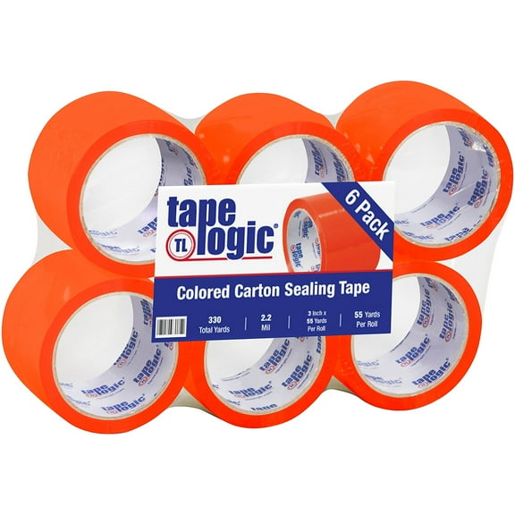 Tape Logic® Carton-Sealing Tape, 3" Core, 3" x 55 Yd., Orange, Pack Of 6