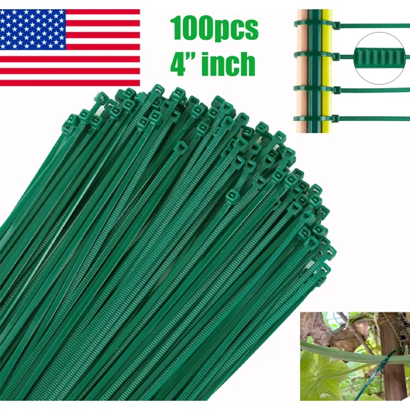100 Cable Zip Ties 4" Inch Wire Green Nylon Garden Uv Resistance Self Locking